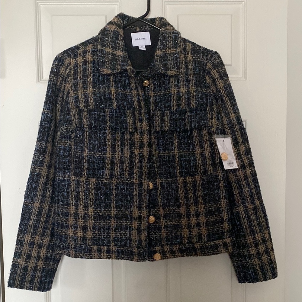 Nine West Plaid Tweed Blazer